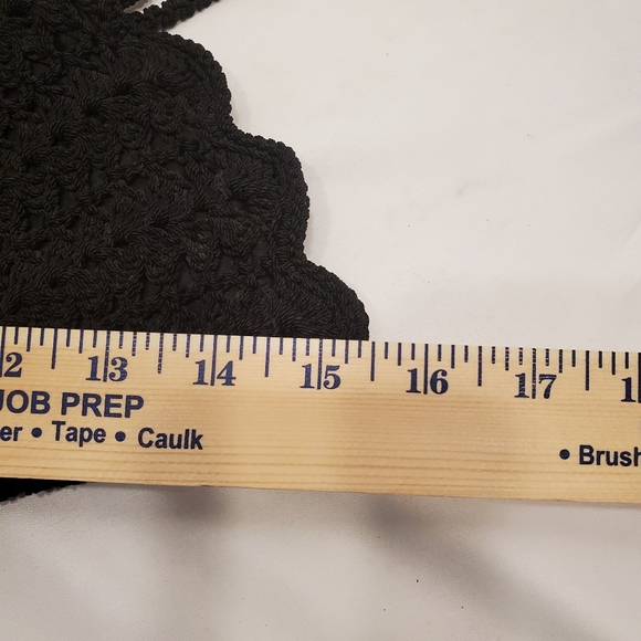 Vtg Black Goth Gothic Fan Shaped Crocheted Handbag w/Lucite Embellishment - Picture 4 of 6